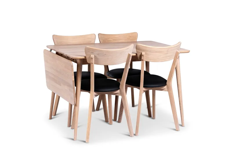 Odense Jatkettava Ruokailuryhmä 120-160 cm, jossa 4 Eksjö-tuolia massiivipuuta, Luonnonväri