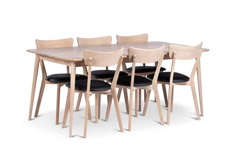 Odense Ruokailuryhmä 180 cm, jossa 6 Eksjö-tuolia massiivipuuta, Luonnonväri