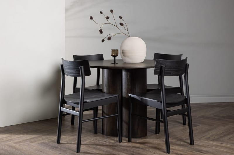 Olivero-ruokapöytä 110 cm, pyöreä, 4 Montros-ruokatuolia