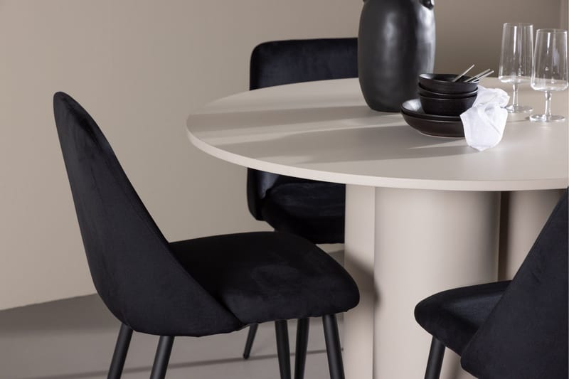Olivia Ruokailuryhmä 110 cm Pyöreä jossa 4 Night tuolia - Beige/Musta - Huonekalut - Pöytä & ruokailuryhmä - Ruokailuryhmä