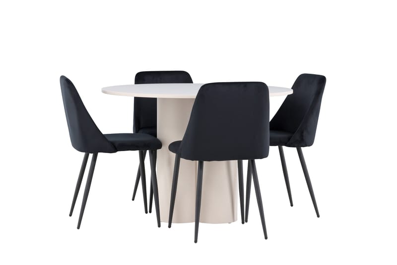 Olivia Ruokailuryhmä 110 cm Pyöreä jossa 4 Night tuolia - Beige/Musta - Huonekalut - Pöytä & ruokailuryhmä - Ruokailuryhmä