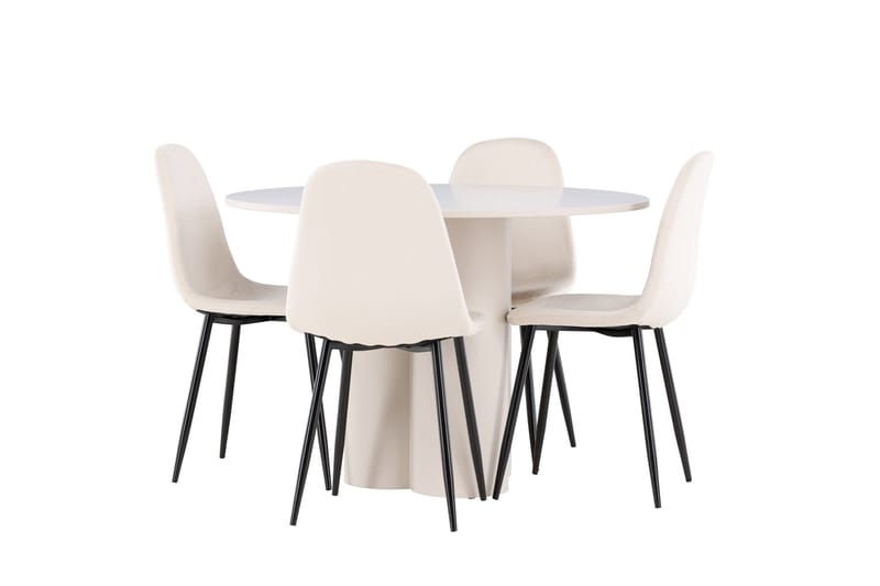 Olivia Ruokailuryhmä 110 cm Pyöreä jossa 4 Polar tuolia - Beige/Beige - Huonekalut - Pöytä & ruokailuryhmä - Ruokailuryhmä