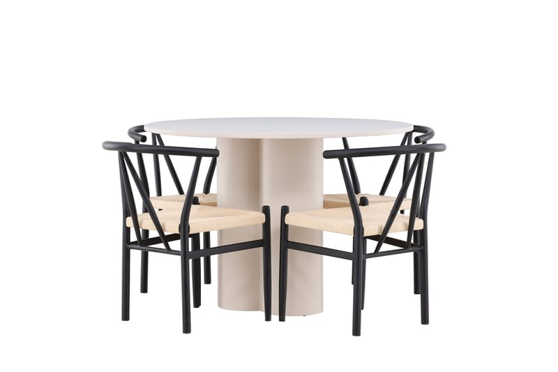 Olivia Ruokailuryhmä 110 cm Pyöreä jossa 4 Alfons tuolia - Beige/Musta - Huonekalut - Pöytä & ruokailuryhmä - Ruokailuryhmä