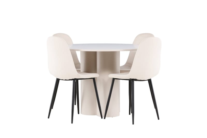 Olivia Ruokailuryhmä 110 cm Pyöreä jossa 4 Polar tuolia - Beige/Beige - Huonekalut - Pöytä & ruokailuryhmä - Ruokailuryhmä