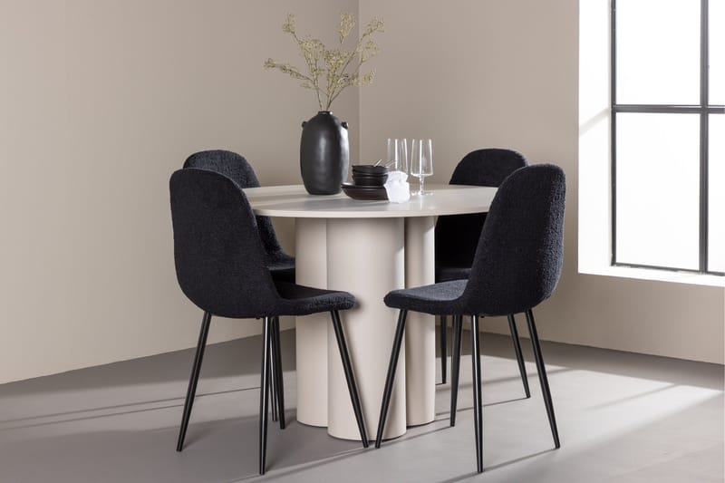 Olivia Ruokailuryhmä 110 cm Pyöreä jossa 4 Polar tuolia - Beige/Musta - Huonekalut - Pöytä & ruokailuryhmä - Ruokailuryhmä