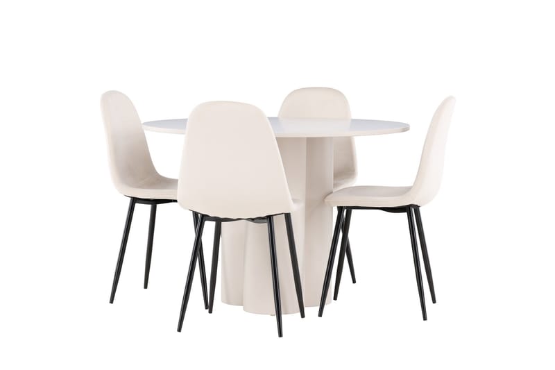 Olivia Ruokailuryhmä 110 cm Pyöreä jossa 4 Polar tuolia - Beige/Beige - Huonekalut - Pöytä & ruokailuryhmä - Ruokailuryhmä