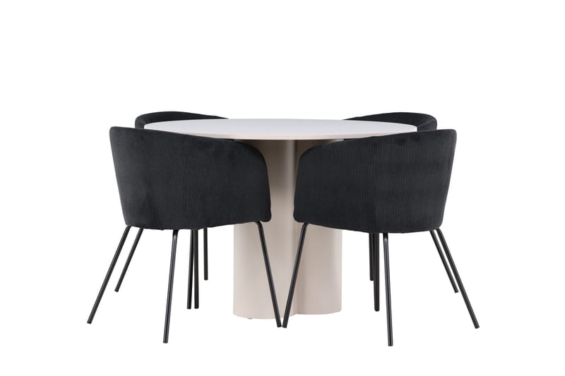 Olivia Ruokailuryhmä 110 cm Pyöreä jossa 4 Berit tuolia - Beige/Musta - Huonekalut - Pöytä & ruokailuryhmä - Ruokailuryhmä
