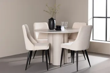 Olivia Ruokailuryhmä 110 cm Pyöreä jossa 4 Leone tuolia - Beige/Beige - Huonekalut - Pöytä & ruokailuryhmä - Ruokailuryhmä
