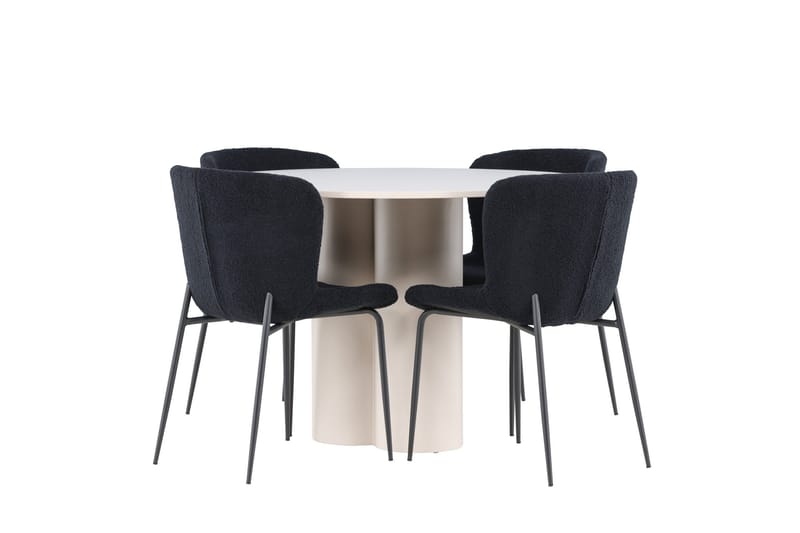 Olivia Ruokailuryhmä 110 cm Pyöreä jossa 4 Modesto tuolia - Beige/Musta - Huonekalut - Pöytä & ruokailuryhmä - Ruokailuryhmä