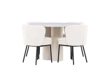 Olivia Ruokailuryhmä 110 cm Pyöreä jossa 4 Agnes tuolia - Beige/Valkoinen - Huonekalut - Pöytä & ruokailuryhmä - Ruokailuryhmä