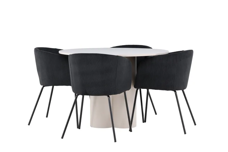 Olivia Ruokailuryhmä 110 cm Pyöreä jossa 4 Berit tuolia, Beige/Musta