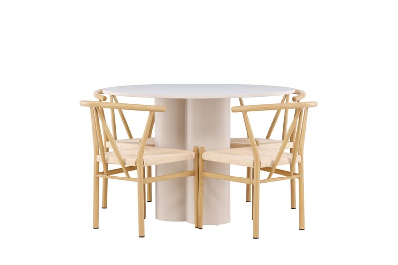 Olivia Ruokailuryhmä 110 cm Pyöreä jossa 4 Alfons tuolia - Beige/Beige - Huonekalut - Pöytä & ruokailuryhmä - Ruokailuryhmä