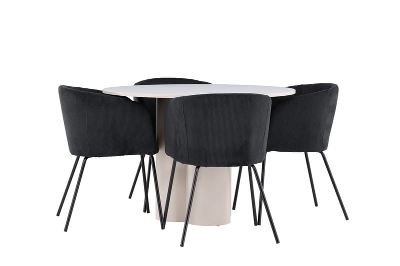 Olivia Ruokailuryhmä 110 cm Pyöreä jossa 4 Berit tuolia - Beige/Musta - Huonekalut - Pöytä & ruokailuryhmä - Ruokailuryhmä