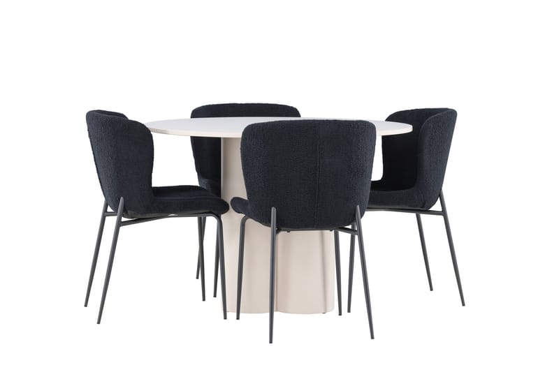 Olivia Ruokailuryhmä 110 cm Pyöreä jossa 4 Modesto tuolia - Beige/Musta - Huonekalut - Pöytä & ruokailuryhmä - Ruokailuryhmä