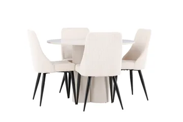 Olivia Ruokailuryhmä 110 cm Pyöreä jossa 4 Leone tuolia - Beige/Beige - Huonekalut - Pöytä & ruokailuryhmä - Ruokailuryhmä