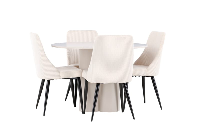 Olivia Ruokailuryhmä 110 cm Pyöreä jossa 4 Leone tuolia - Beige/Beige - Huonekalut - Pöytä & ruokailuryhmä - Ruokailuryhmä