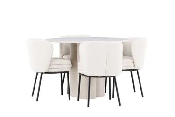 Olivia Ruokailuryhmä 110 cm Pyöreä jossa 4 Agnes tuolia - Beige/Valkoinen - Huonekalut - Pöytä & ruokailuryhmä - Ruokailuryhmä