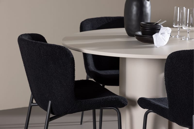 Olivia Ruokailuryhmä 110 cm Pyöreä jossa 4 Modesto tuolia - Beige/Musta - Huonekalut - Pöytä & ruokailuryhmä - Ruokailuryhmä