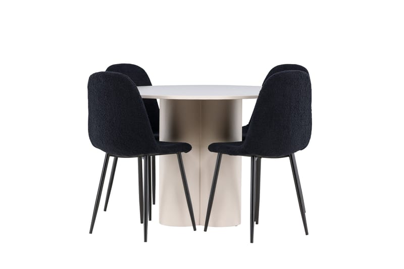 Olivia Ruokailuryhmä 110 cm Pyöreä jossa 4 Polar tuolia - Beige/Musta - Huonekalut - Pöytä & ruokailuryhmä - Ruokailuryhmä