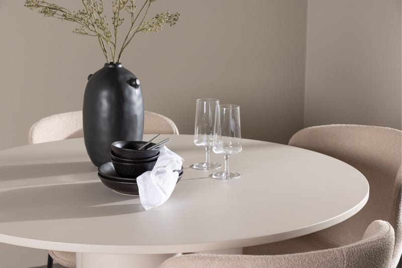 Olivia Ruokailuryhmä 110 cm Pyöreä jossa 4 Modesto tuolia - Beige/Beige - Huonekalut - Pöytä & ruokailuryhmä - Ruokailuryhmä