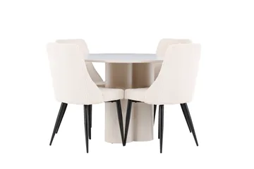 Olivia Ruokailuryhmä 110 cm Pyöreä jossa 4 Leone tuolia - Beige/Beige - Huonekalut - Pöytä & ruokailuryhmä - Ruokailuryhmä
