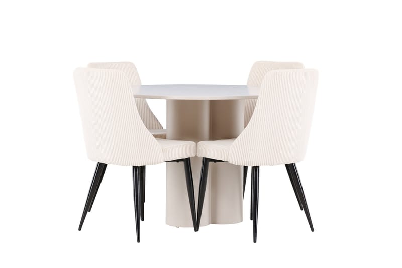 Olivia Ruokailuryhmä 110 cm Pyöreä jossa 4 Leone tuolia - Beige/Beige - Huonekalut - Pöytä & ruokailuryhmä - Ruokailuryhmä