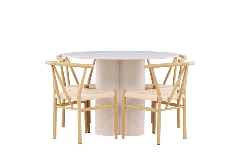 Olivia Ruokailuryhmä 110 cm Pyöreä jossa 4 Alfons tuolia - Beige/Beige - Huonekalut - Pöytä & ruokailuryhmä - Ruokailuryhmä