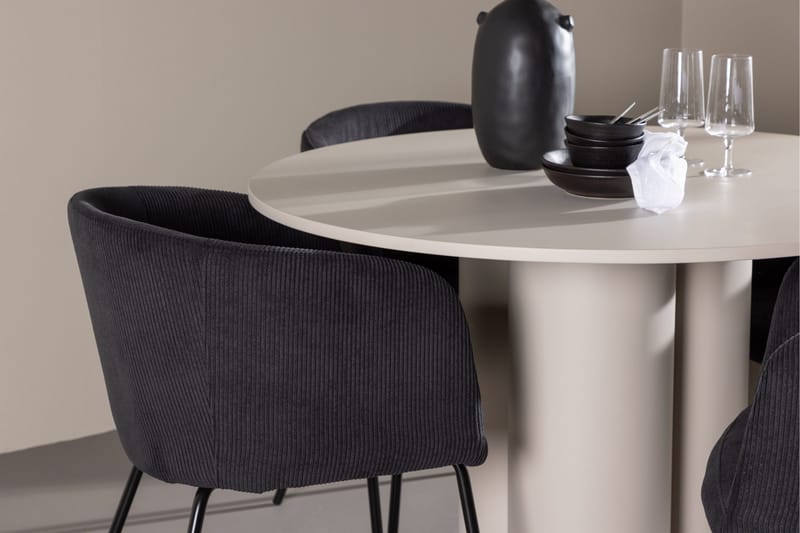 Olivia Ruokailuryhmä 110 cm Pyöreä jossa 4 Berit tuolia - Beige/Musta - Huonekalut - Pöytä & ruokailuryhmä - Ruokailuryhmä