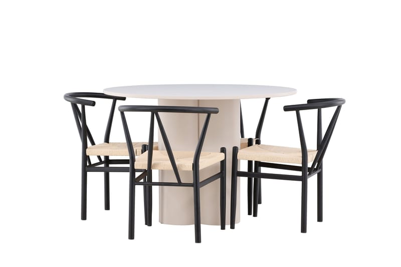 Olivia Ruokailuryhmä 110 cm Pyöreä jossa 4 Alfons tuolia, Beige/Musta
