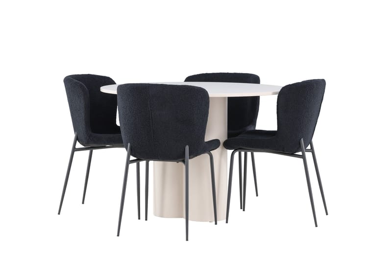 Olivia Ruokailuryhmä 110 cm Pyöreä jossa 4 Modesto tuolia - Beige/Musta - Huonekalut - Pöytä & ruokailuryhmä - Ruokailuryhmä