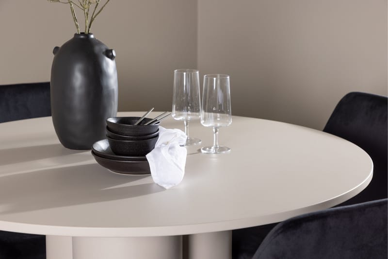 Olivia Ruokailuryhmä 110 cm Pyöreä jossa 4 Night tuolia - Beige/Musta - Huonekalut - Pöytä & ruokailuryhmä - Ruokailuryhmä