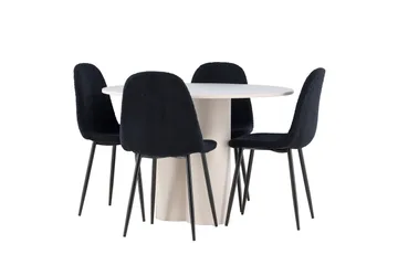 Olivia Ruokailuryhmä 110 cm Pyöreä jossa 4 Polar tuolia - Beige/Musta - Huonekalut - Pöytä & ruokailuryhmä - Ruokailuryhmä