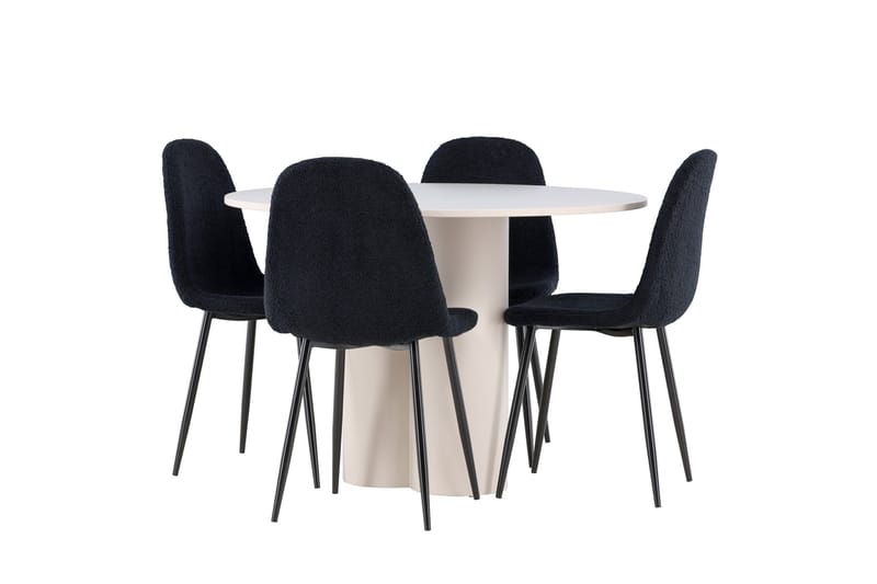 Olivia Ruokailuryhmä 110 cm Pyöreä jossa 4 Polar tuolia - Beige/Musta - Huonekalut - Pöytä & ruokailuryhmä - Ruokailuryhmä