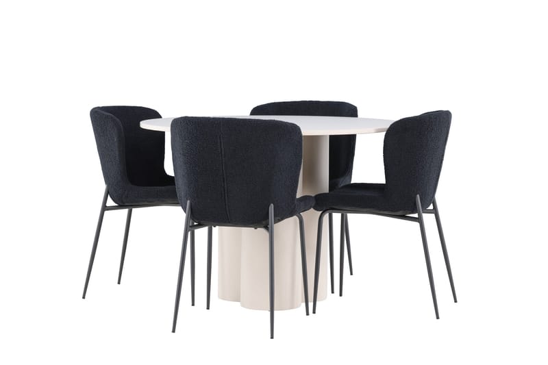 Olivia Ruokailuryhmä 110 cm Pyöreä jossa 4 Modesto tuolia - Beige/Musta - Huonekalut - Pöytä & ruokailuryhmä - Ruokailuryhmä
