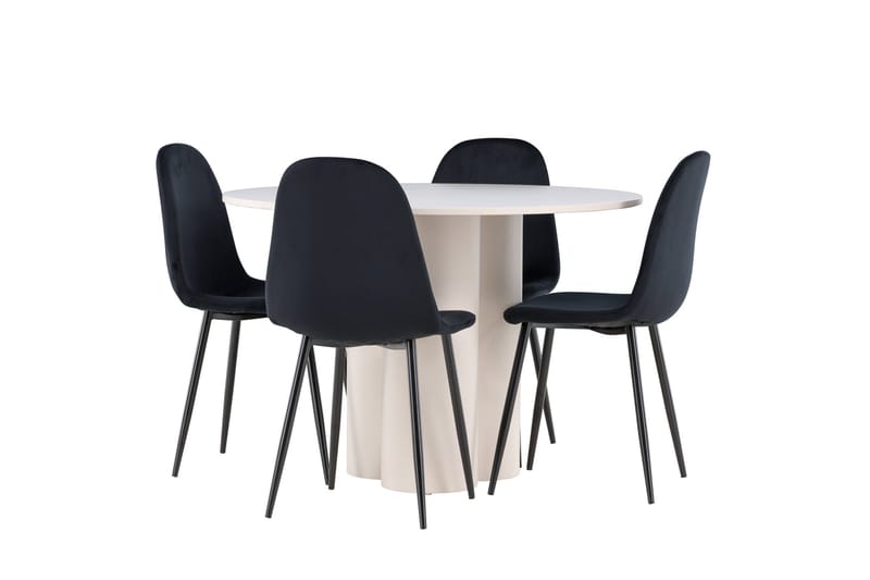 Olivia Ruokailuryhmä 110 cm Pyöreä jossa 4 Polar tuolia - Beige/Musta - Huonekalut - Pöytä & ruokailuryhmä - Ruokailuryhmä