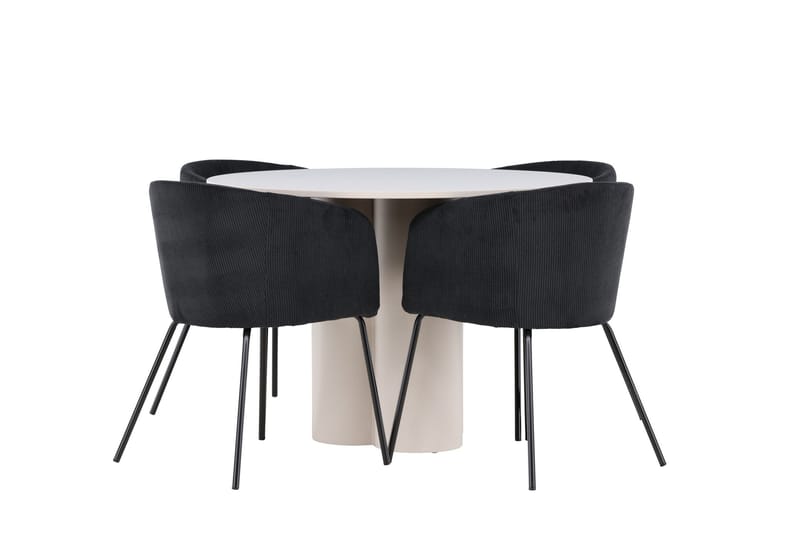 Olivia Ruokailuryhmä 110 cm Pyöreä jossa 4 Berit tuolia - Beige/Musta - Huonekalut - Pöytä & ruokailuryhmä - Ruokailuryhmä