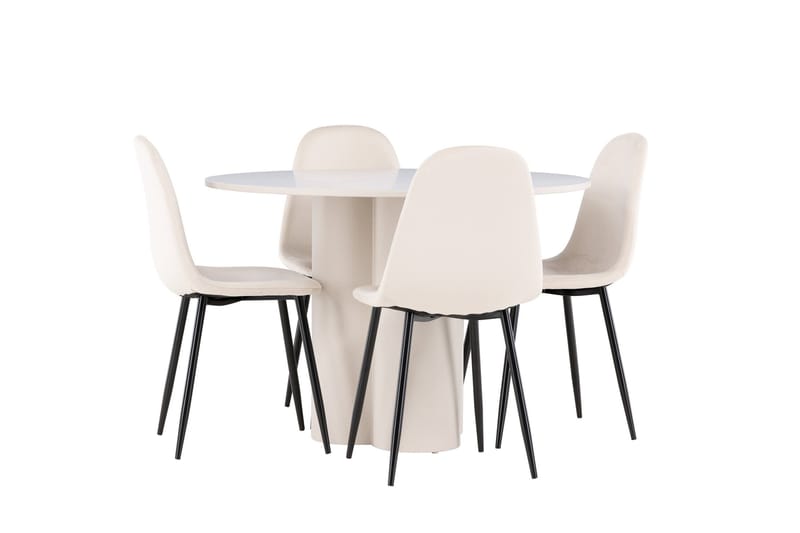 Olivia Ruokailuryhmä 110 cm Pyöreä jossa 4 Polar tuolia - Beige/Beige - Huonekalut - Pöytä & ruokailuryhmä - Ruokailuryhmä