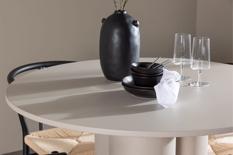 Olivia Ruokailuryhmä 110 cm Pyöreä jossa 4 Alfons tuolia - Beige/Musta - Huonekalut - Pöytä & ruokailuryhmä - Ruokailuryhmä