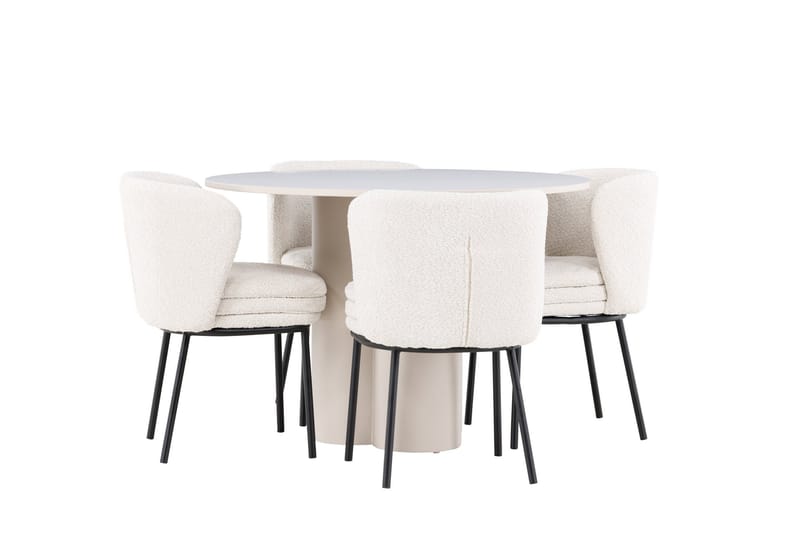 Olivia Ruokailuryhmä 110 cm Pyöreä jossa 4 Agnes tuolia - Beige/Valkoinen - Huonekalut - Pöytä & ruokailuryhmä - Ruokailuryhmä