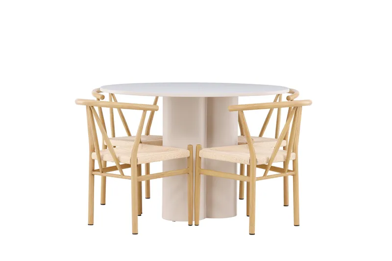 Olivia Ruokailuryhmä 110 cm Pyöreä jossa 4 Alfons tuolia - Beige/Beige - Huonekalut - Pöytä & ruokailuryhmä - Ruokailuryhmä