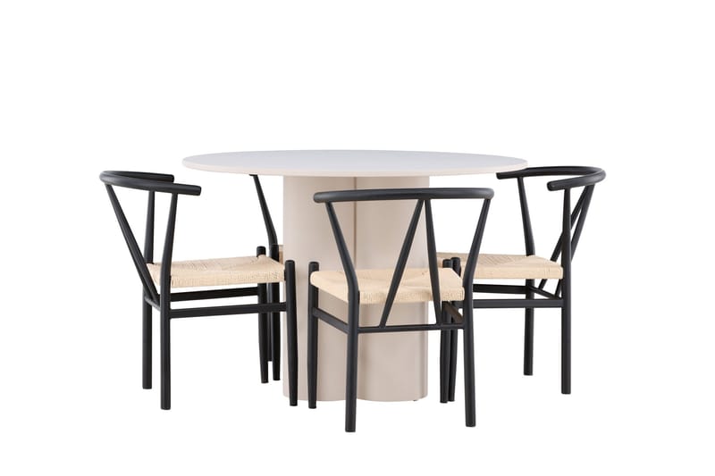 Olivia Ruokailuryhmä 110 cm Pyöreä jossa 4 Alfons tuolia - Beige/Musta - Huonekalut - Pöytä & ruokailuryhmä - Ruokailuryhmä