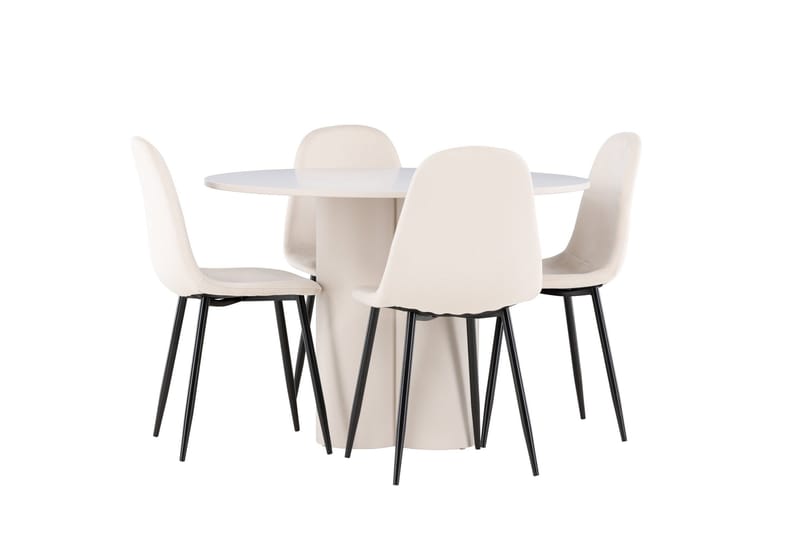 Olivia Ruokailuryhmä 110 cm Pyöreä jossa 4 Polar tuolia - Beige/Beige - Huonekalut - Pöytä & ruokailuryhmä - Ruokailuryhmä