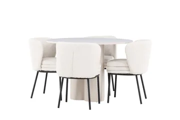 Olivia Ruokailuryhmä 110 cm Pyöreä jossa 4 Agnes tuolia - Beige/Valkoinen - Huonekalut - Pöytä & ruokailuryhmä - Ruokailuryhmä