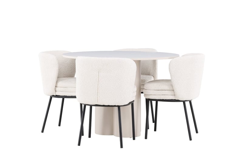 Olivia Ruokailuryhmä 110 cm Pyöreä jossa 4 Agnes tuolia - Beige/Valkoinen - Huonekalut - Pöytä & ruokailuryhmä - Ruokailuryhmä