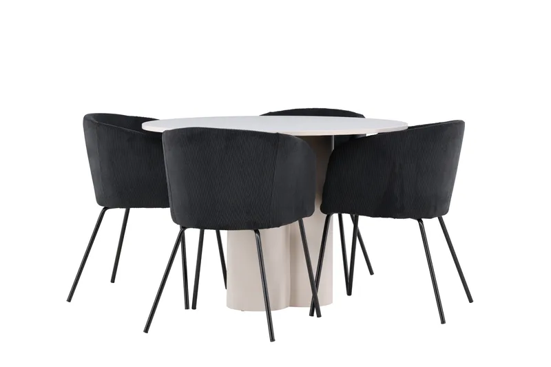 Olivia Ruokailuryhmä 110 cm Pyöreä jossa 4 Berit tuolia - Beige/Musta - Huonekalut - Pöytä & ruokailuryhmä - Ruokailuryhmä