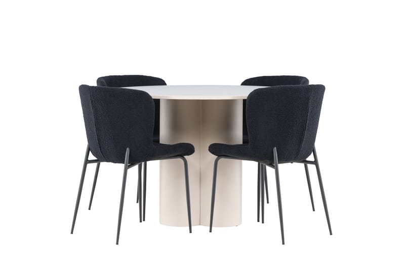 Olivia Ruokailuryhmä 110 cm Pyöreä jossa 4 Modesto tuolia - Beige/Musta - Huonekalut - Pöytä & ruokailuryhmä - Ruokailuryhmä