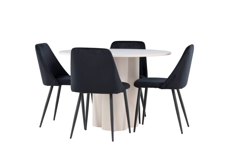 Olivia Ruokailuryhmä 110 cm Pyöreä jossa 4 Night tuolia - Beige/Musta - Huonekalut - Pöytä & ruokailuryhmä - Ruokailuryhmä