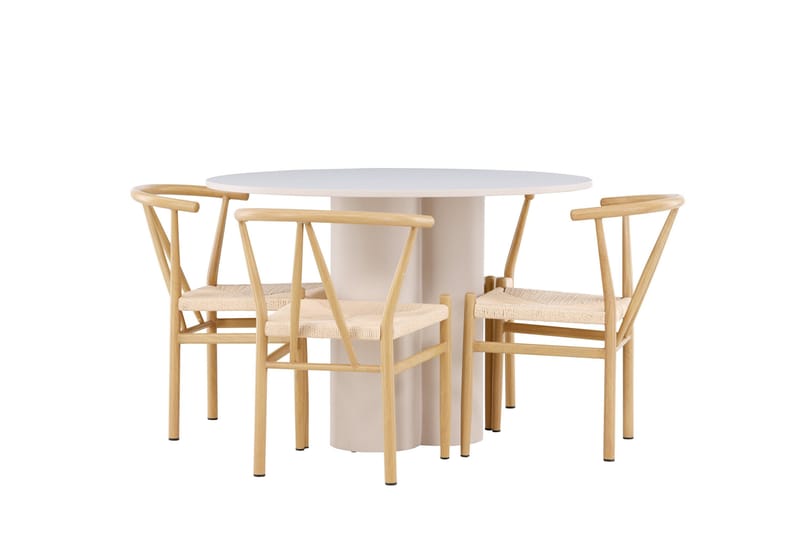 Olivia Ruokailuryhmä 110 cm Pyöreä jossa 4 Alfons tuolia - Beige/Beige - Huonekalut - Pöytä & ruokailuryhmä - Ruokailuryhmä