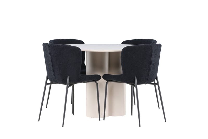 Olivia Ruokailuryhmä 110 cm Pyöreä jossa 4 Modesto tuolia - Beige/Musta - Huonekalut - Pöytä & ruokailuryhmä - Ruokailuryhmä