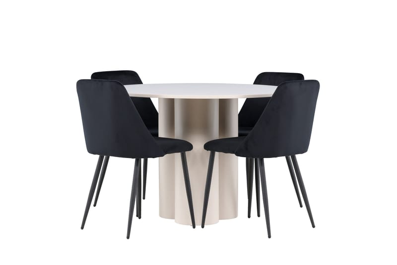 Olivia Ruokailuryhmä 110 cm Pyöreä jossa 4 Night tuolia - Beige/Musta - Huonekalut - Pöytä & ruokailuryhmä - Ruokailuryhmä